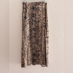 Stradivarius Snake Print Midi Skirt | Silver Button Detail Slit Skirt